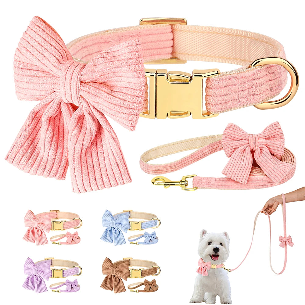 PawPlanet™ Belli – Samt-Hundehalsband mit Schleife & Leine