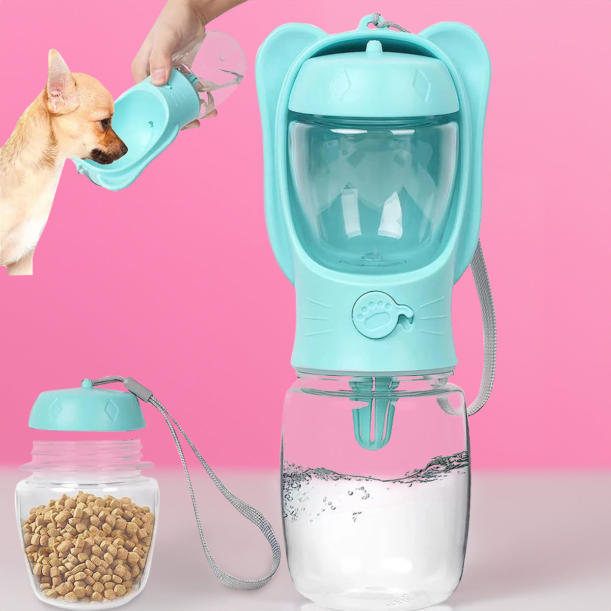 PawPlanet®-SnackSip-2-in-1 Hunde-Trinkflasche mit Futterspender