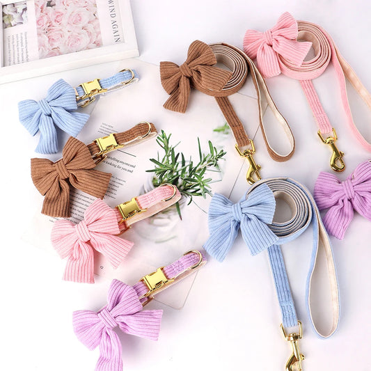 PawPlanet™ Belli – Samt-Hundehalsband mit Schleife & Leine